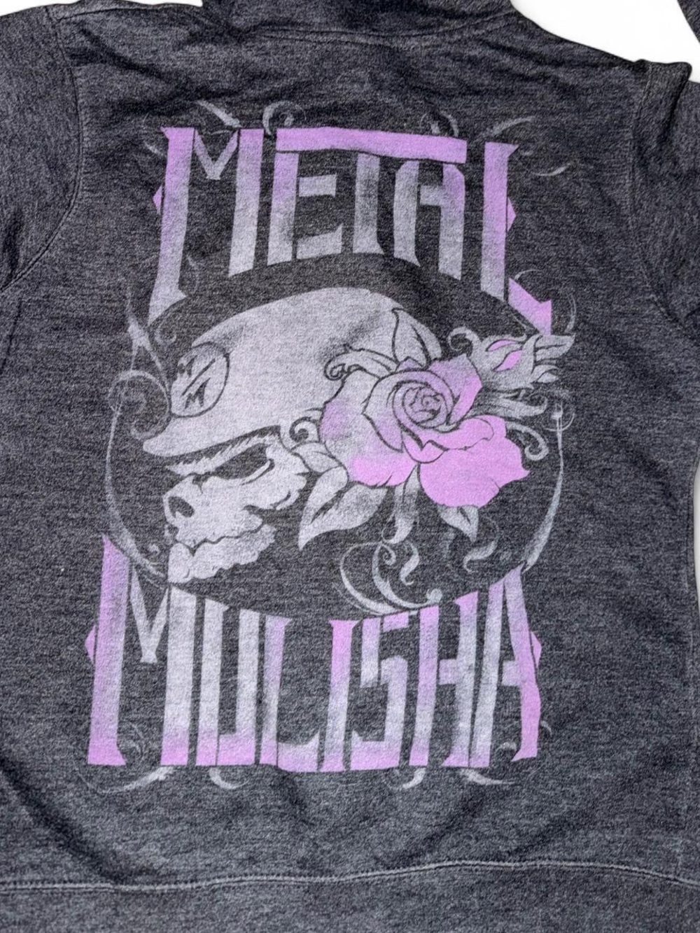 Metal Mulisha Dark Gray Hoodie with Lavender Skull & Rose Graphic
